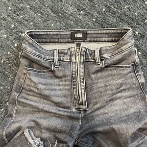 PAIGE (Anessa) Charcoal Denim with frayed bottoms.